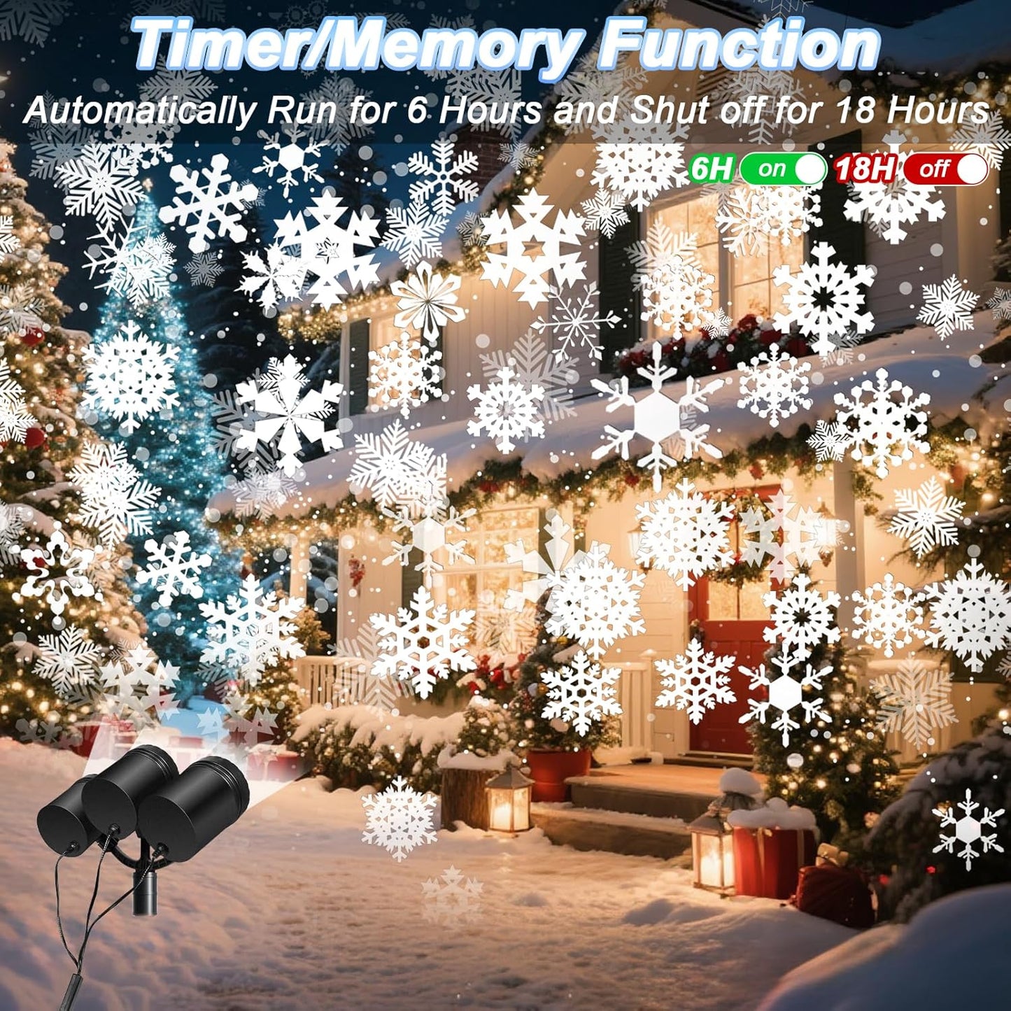 Christmas Snowflake Projector Lights Outdoor, Timing Mode Upgrade 3-Head Snowflake Projector, Waterproof Landscape Lighting Projection Lamp for Xmas Holiday Party Yard Garden Wedding