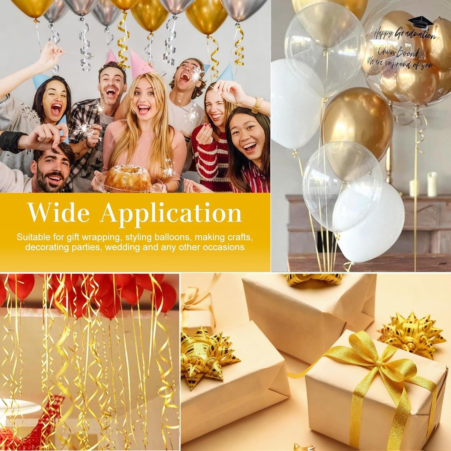 500 Yards Glitter Gold Curling Ribbon-Balloon String-Balloon Ribbon Shiny Roll for Party Decoration, Gift Wrapping, Christmas, Art Crafts