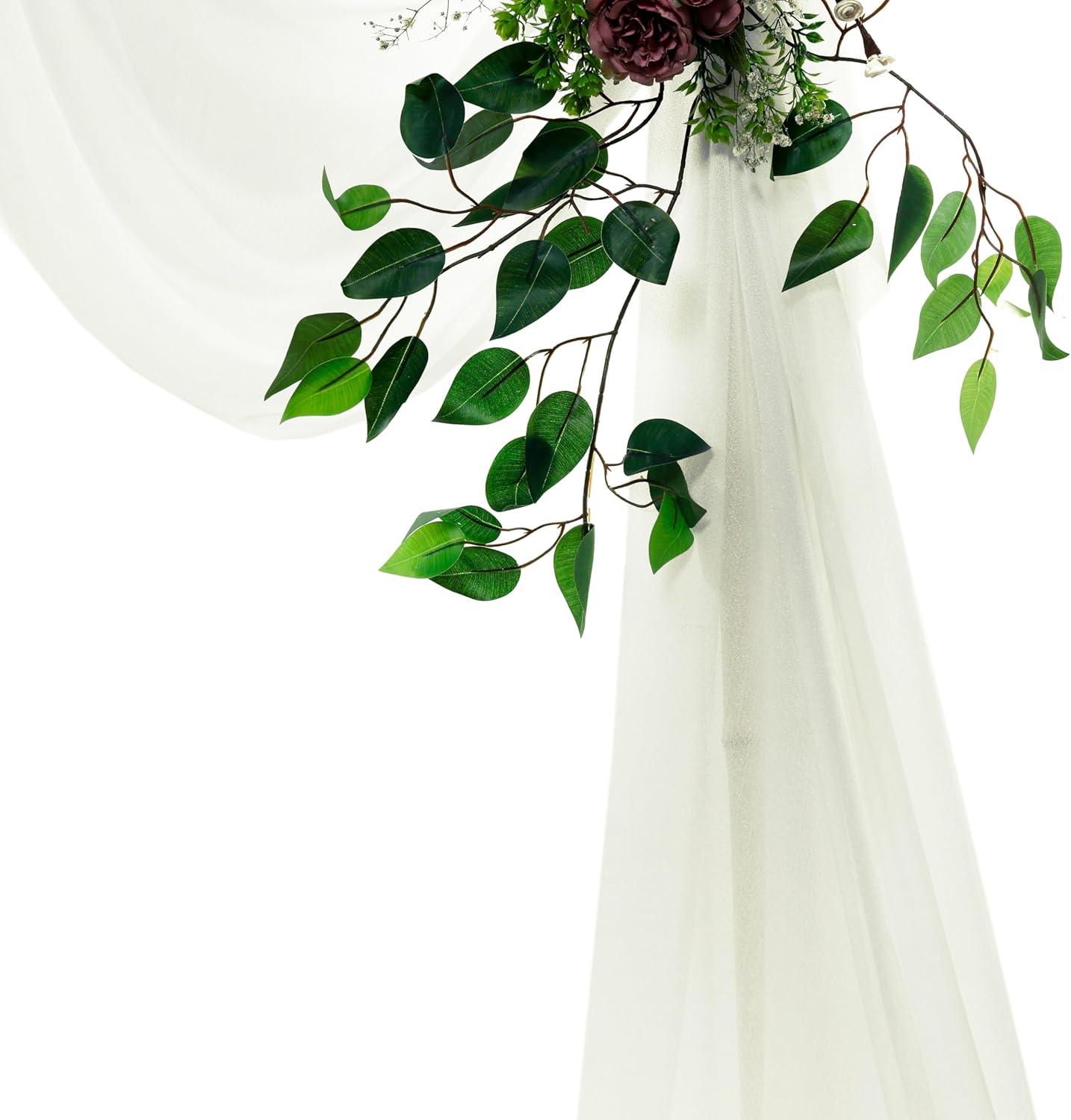 VDS Pack of 2 Panel (30 Inch X 20 Feet) Wedding Arch Draping Fabric Sheer Chiffon Fabric Drapery for Wedding Ceremony Reception Swag Backdrop Canopy Chuppah ARBO Altars Decoration (Ivory)