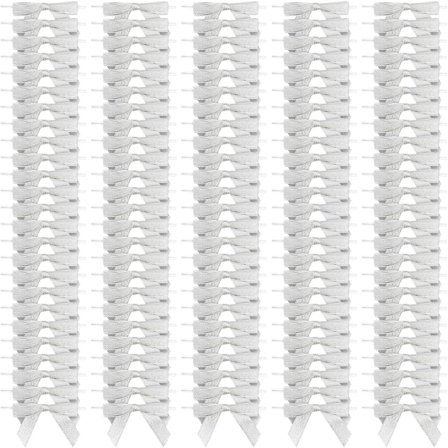 Bright Creations Mini Silver Ribbon Bows - 3-Inch, Silver, 100 Count, Polyester Satin - Twist Tie Bows for Treat Bags, Party Favors & Crafts