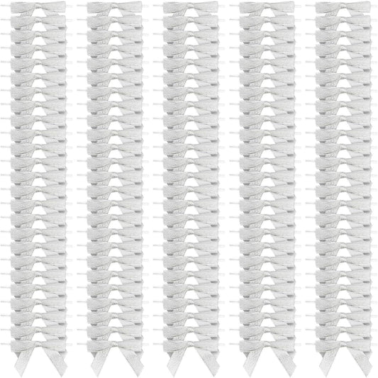 Bright Creations Mini Silver Ribbon Bows - 3-Inch, Silver, 100 Count, Polyester Satin - Twist Tie Bows for Treat Bags, Party Favors & Crafts