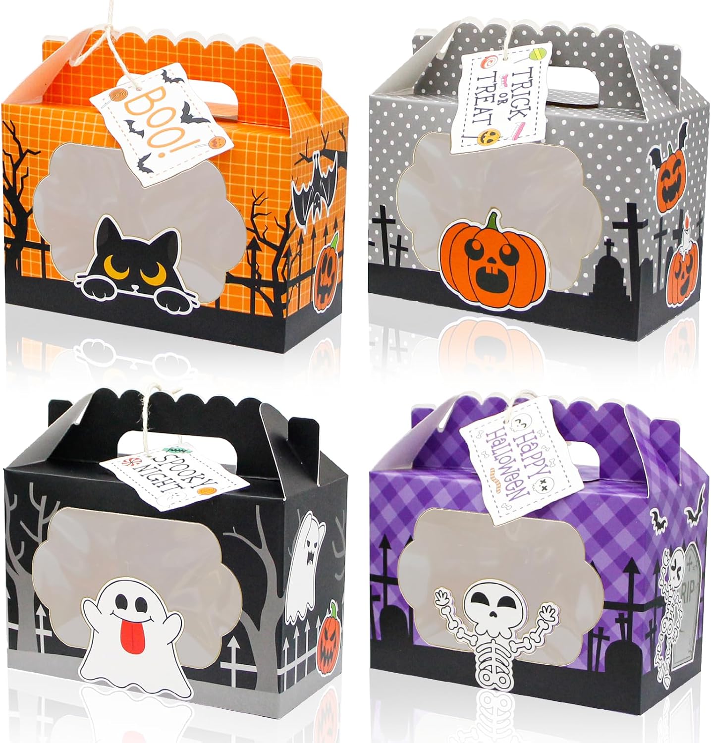24 Pack Halloween Treat Boxes, Trick or Treat Candy Boxes with Window Halloween Party Favors Gift Goodie Boxes Supplies for Cookie Biscuit Donuts Dessert Cupcake Pie