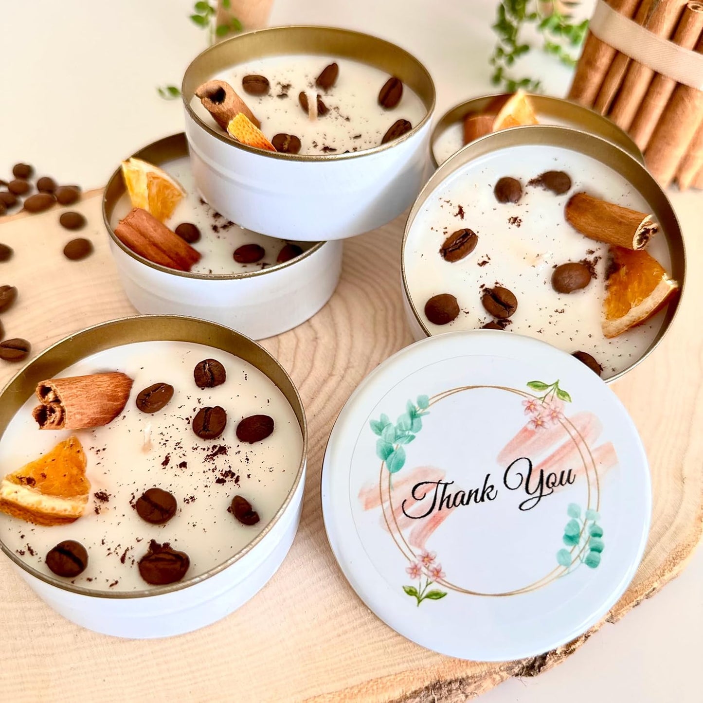 Coffee Scented Soy Wax Candle Favors with Hand-Placed Orange and Cinnamon Stick - Handmade Gift Set for Wedding Guest - Bridal Shower Baby Shower Birthday (90 Pieces)