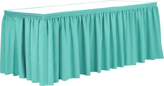 Ultimate Textile Pleat Polyester Fabric Table Skirt - Machine Washable Flame Resistant with Clips for Events, Weddings & Trade Shows, Cut & Sewn in Paterson, NJ - Caribbean, 14' Shirred Pleat