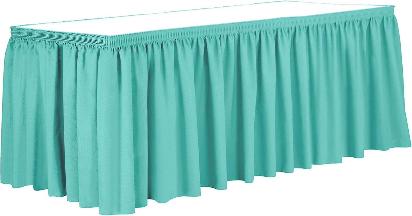 Ultimate Textile Pleat Polyester Fabric Table Skirt - Machine Washable Flame Resistant with Clips for Events, Weddings & Trade Shows, Cut & Sewn in Paterson, NJ - Caribbean, 21' Shirred Pleat