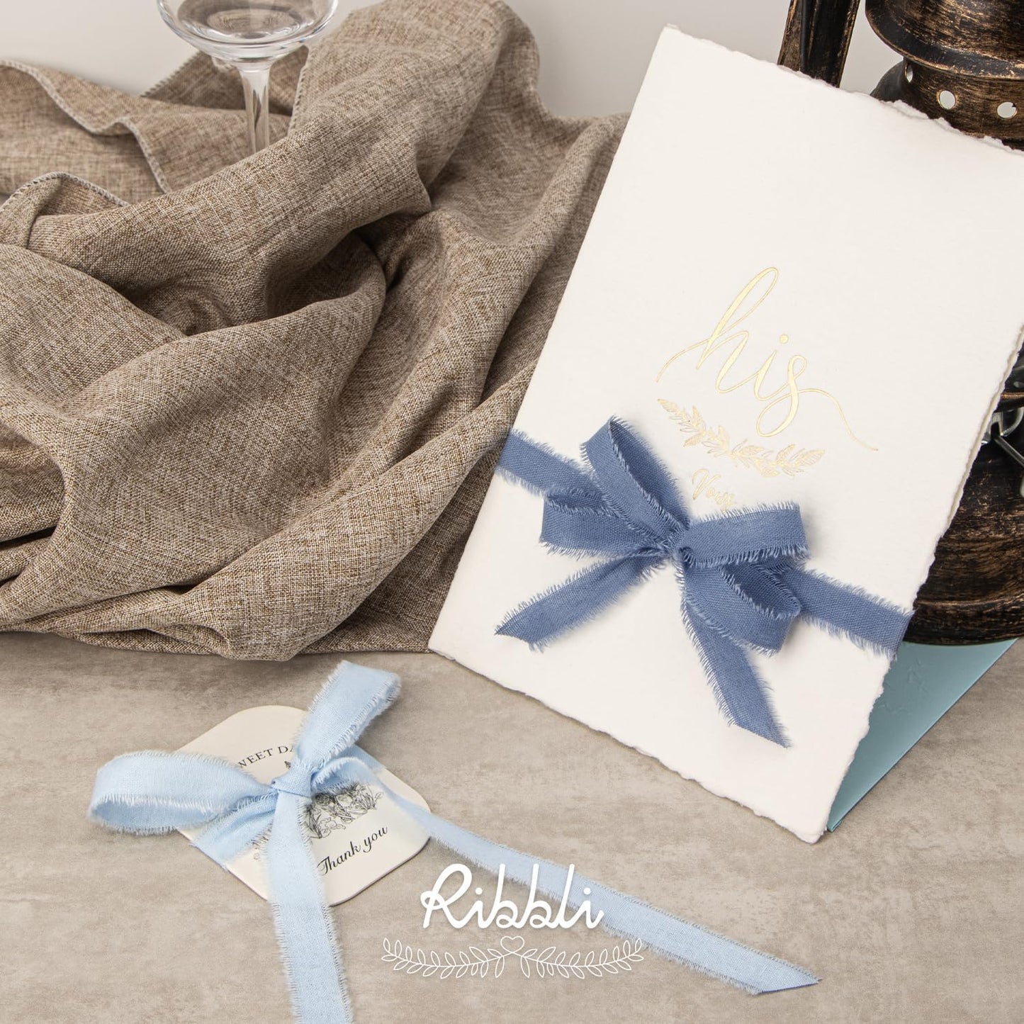 Ribbli 3 Rolls Blue Ribbon 5/8 Inch x 18Yards Light Blue Baby Blue Dusty Blue Handmade Cotton Frayed Fringe Ribbons for Gift Wrapping Wedding Invites Bridal Bouquets Baby Shower DIY Crafts Home Decor