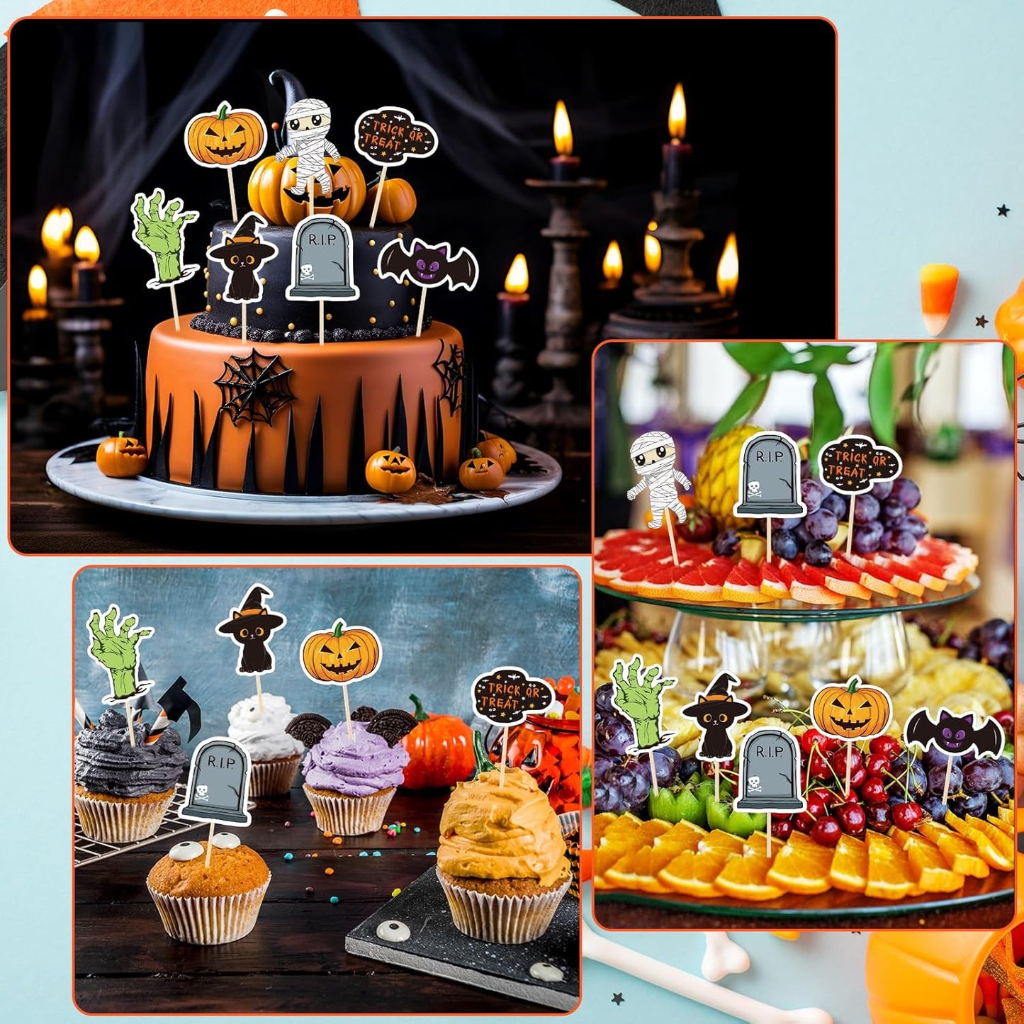 NACHLYNN 70pcs Halloween Cupcake Toppers Spooky Haunted House Night Party Fruit Cake Decoration Favors