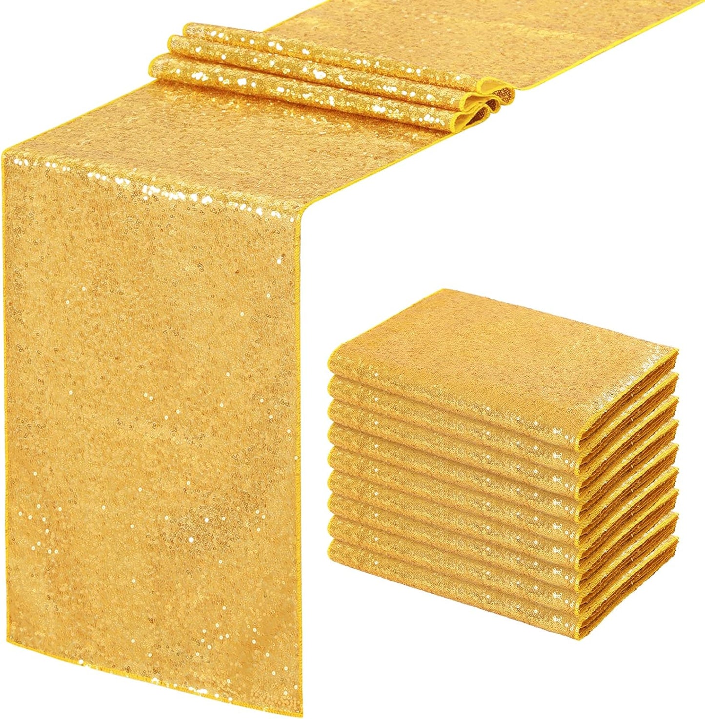 Gold Table Runners 10 Packs 12x108 Inches Sequin Dining Glitter Table Runner for Wedding Baby Shower Party Birthday Supplies Decorations