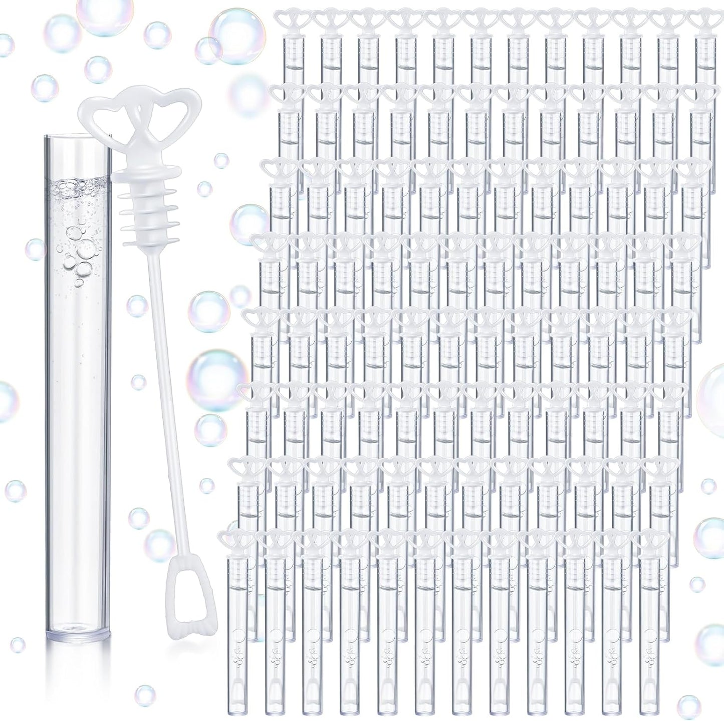 150 Pcs Bubble Wands Bulk for Wedding Party Mini Heart Wand with Bubble Solution for Wedding Bridal Showers Valentine Anniversary Graduation Birthday Supplies(White,Double Heart)
