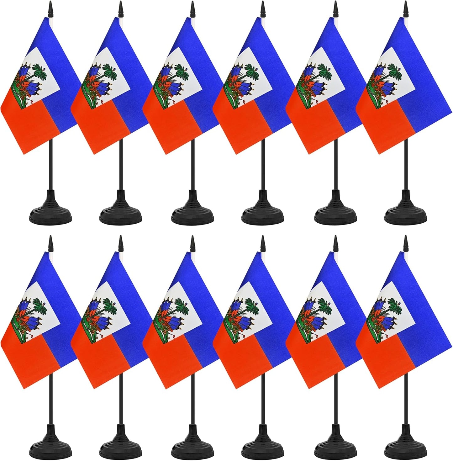 12 Pack Haiti Desk Flag Set, Haitian Table Office Flag, Small Miniature Desktop Flag With Black Pole and Black Base, Classroom, Offices Meeting Desk Decoration (Haiti)