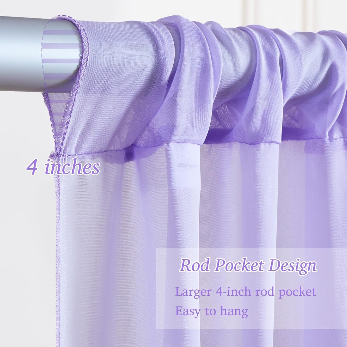 10x10ft Lavender Chiffon Backdrop Curtain with Lights for Wedding Baby Shower, Light Purple Curtain Backdrop with Lights for Birthday Party Gender Reveal Photo Shoot (5 x 10ft,2 Panels)