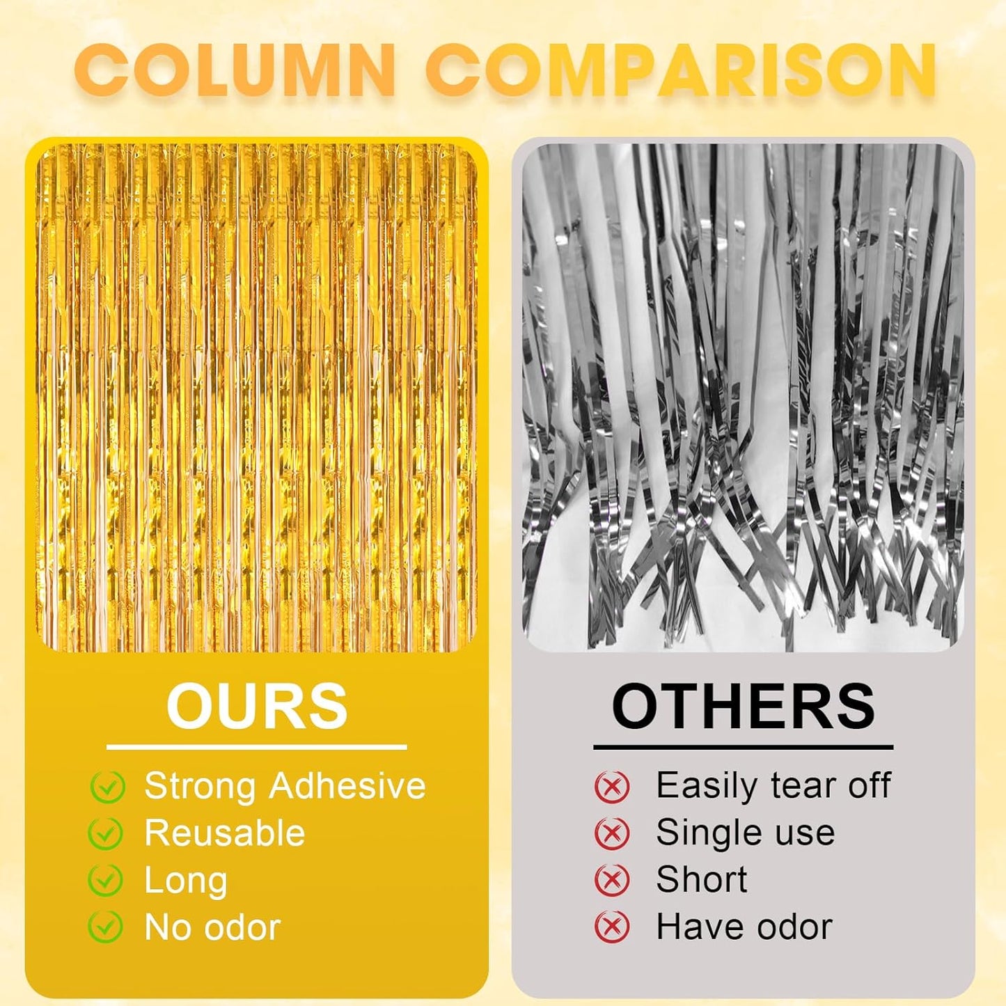 2 Pack Laser Gold Tinsel Foil Fringe Curtains, Gold Party Decorations, Metallic Tinsel Party Streamers Backdrop for Birthday Baby Shower Graduation Wedding New Years Party Decorations