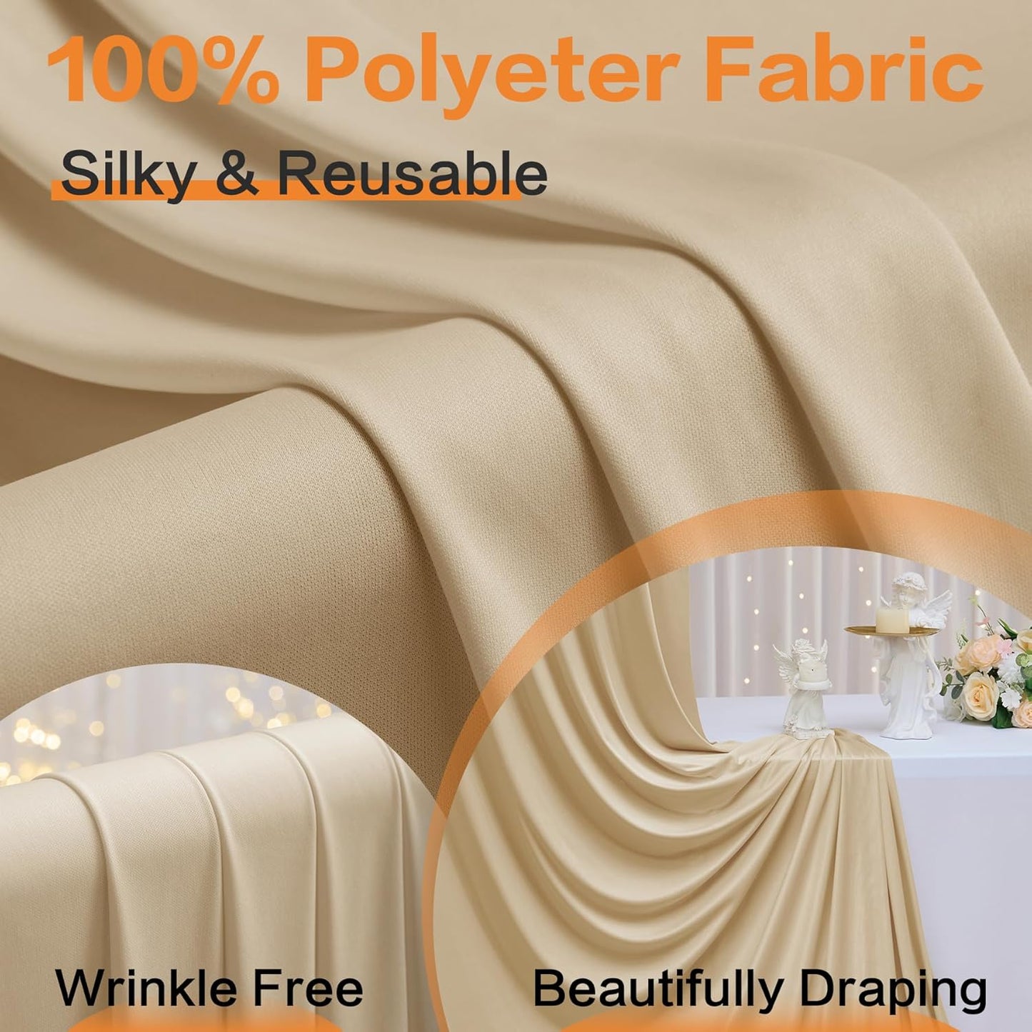 10×12 ft Wrinkle Free Beige Backdrop Curtain for Weddings Parties, 2 Panels 5×12ft Long Silky Polyester Photo Backdrop Drapes for Birthday Baby Shower Photography Background Cloth