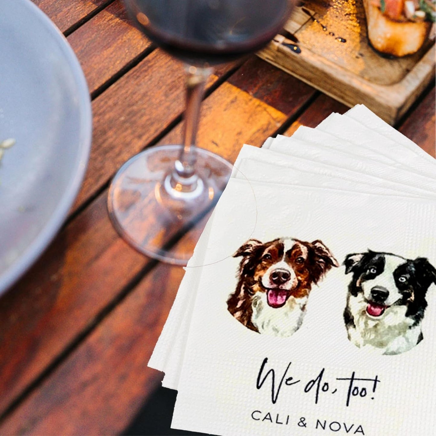 Luxury Personalized Dog Wedding Napkins, Personalized Photo Napkins for Dog, Custom Wedding Cocktail, Bridal Shower, Engagement Party Style 9