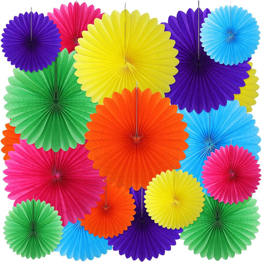 MotiMind 24 Pcs Rainbow Paper Fans Rainbow Party Decorations Classroom Decor Wall Background Ceiling Hanging Decoration for Birthday Wedding Baby Bridal Shower Engagement Party Decor
