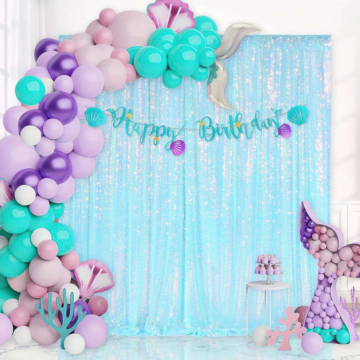Blue Iridescent Backdrop Curtain for Party: 10ftx10ft Sequin Background for Mermaid Wedding Birthday Decorations