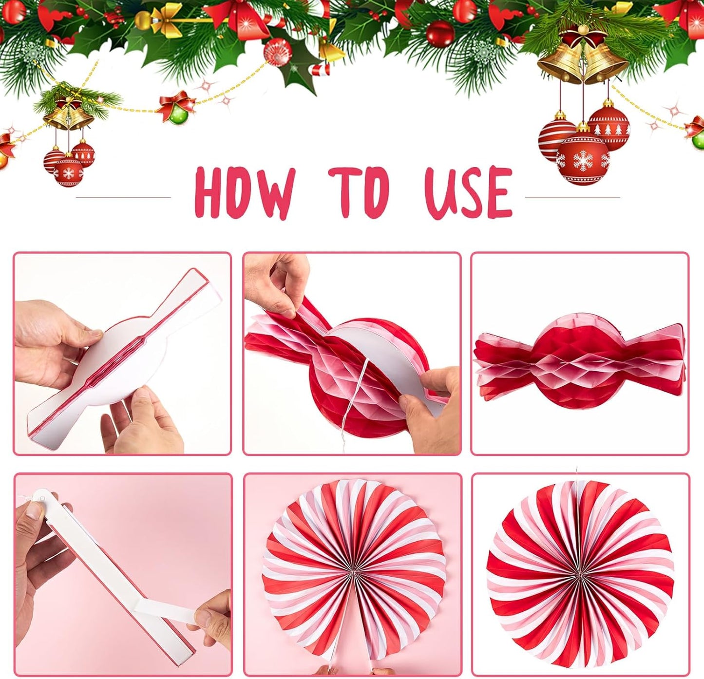 Christmas Hanging Paper Fans Decoration Christmas Peppermint Candy Hanging Ornaments Party Ceiling Hangings Deco Candy Tissue Paper Fans Backdrops Party Supply