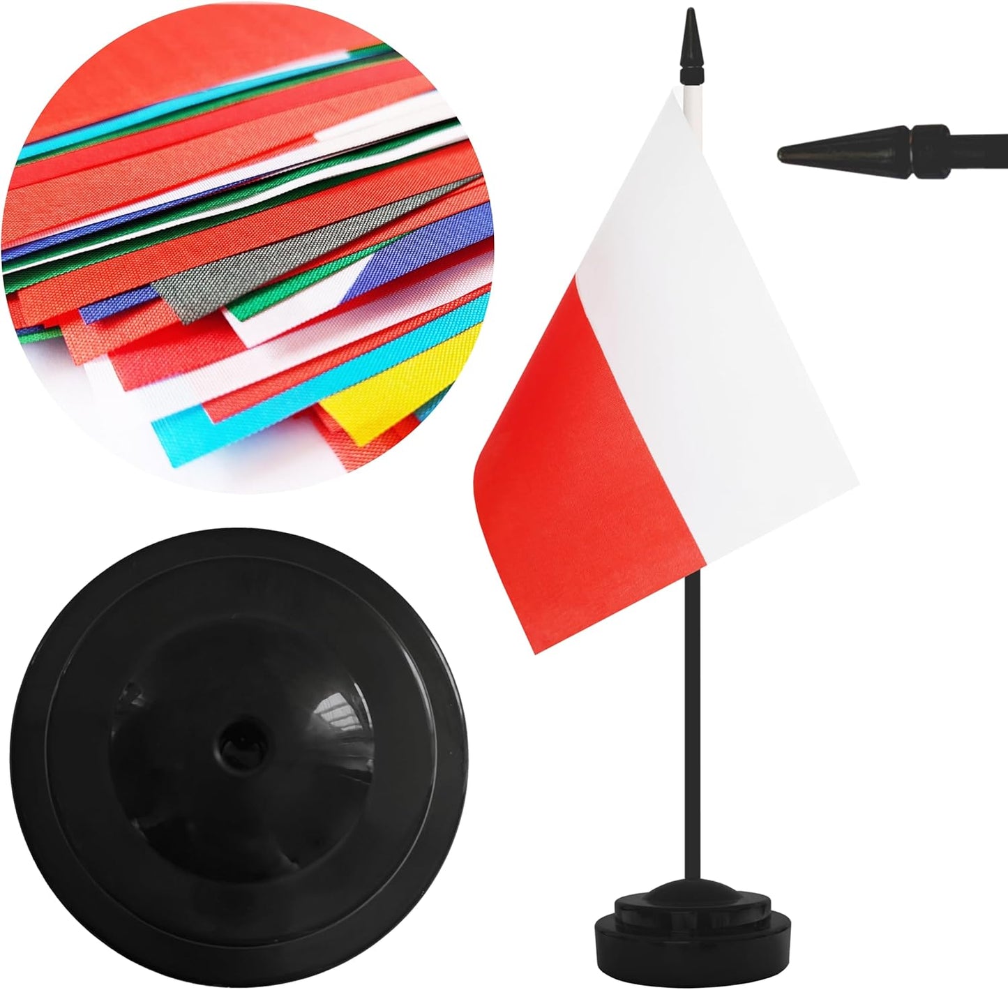 2 Pack Poland Desk Flag Set, Polish Desktop Small Miniature Table Office Flag with 12" Black Pole and Black Base, Offices, Classroom, Home, Festival Decoration (Poland)