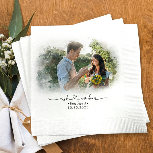 Luxury Personalized Wedding Napkins, Custom Photo Napkins with Text, Custom Engagement Cocktail Napkin, Beverage Luncheon Cocktail Paper, Napkin for Engagement Party, Bridal Shower
