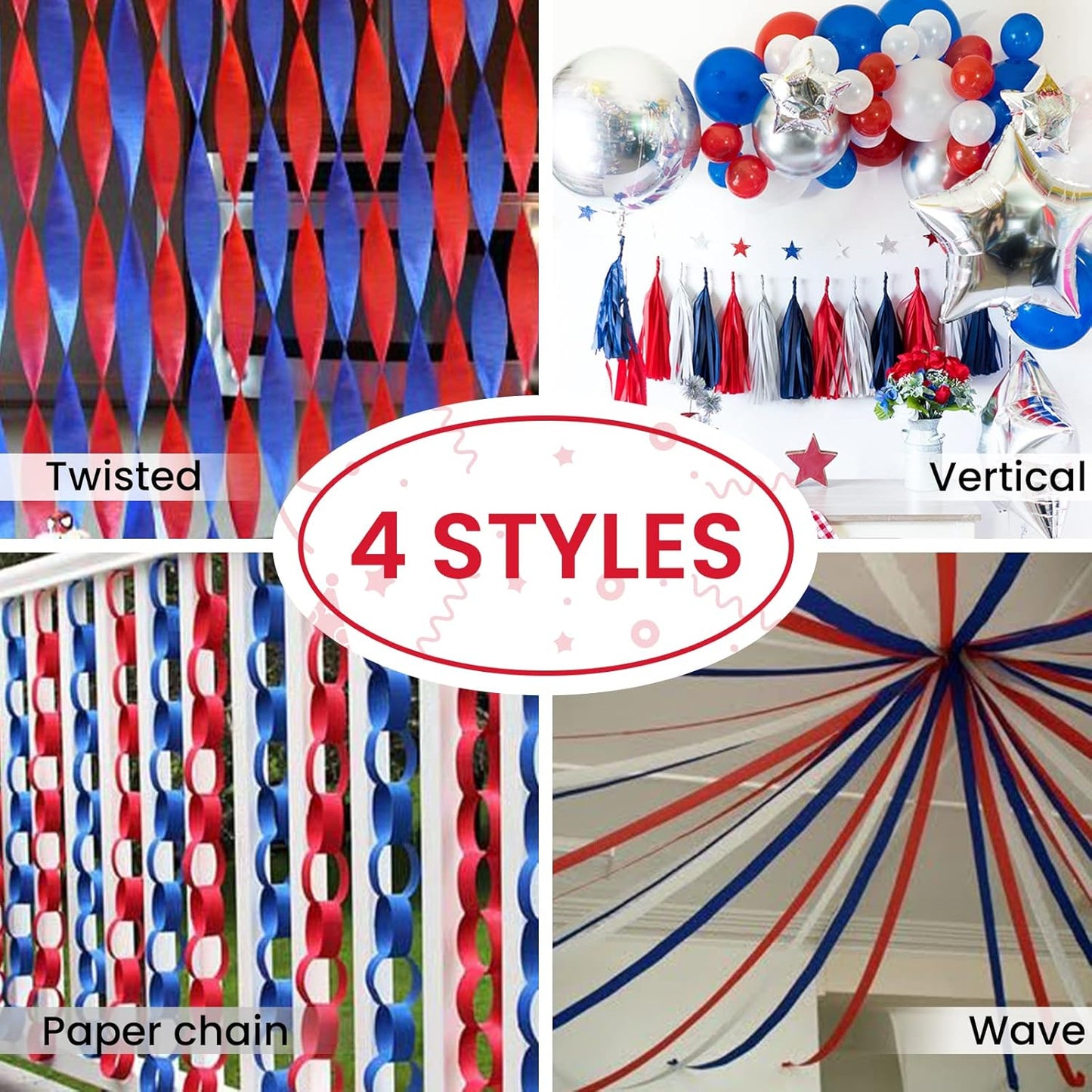 PartyWoo Crepe Paper Streamers 4 Rolls 328ft, Pack of Red Crepe Paper for Party, Wedding, Birthday & Baby Shower Decorations (1.8 Inch x 82 Ft/Roll)