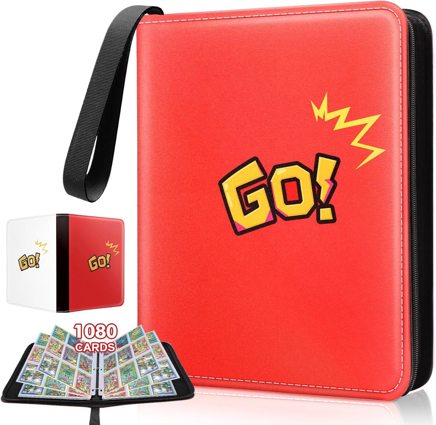 1080-Card Binder – 9-Pocket Trading Card Album with 60 Removable Double-Sided Pages, Water-Resistant PU Leather Zipper Case with Wrist Strap, Fits MTG & Sports Cards – Collector Gift Organizer