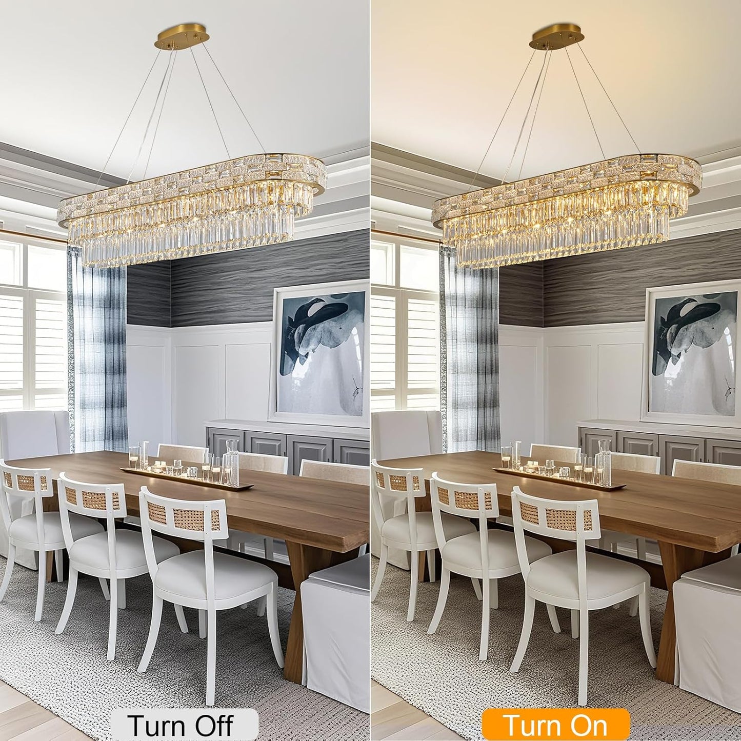 Crystal Chandeliers, 49.2" 18-Light Gold Chandelier for Dining Room, Rectangular Chandelier for Kitchen, Living Room Chandeliers, Island Lights Hanging Lights Dimmable