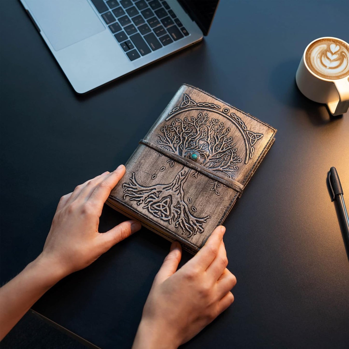 Leather Journal Refillable Lined Paper Tree of Life Handmade writing Notebook Diary leather Bound Daily Notepad for women and men Writing pad for Artist Sketch (6 x 8, Smokey)