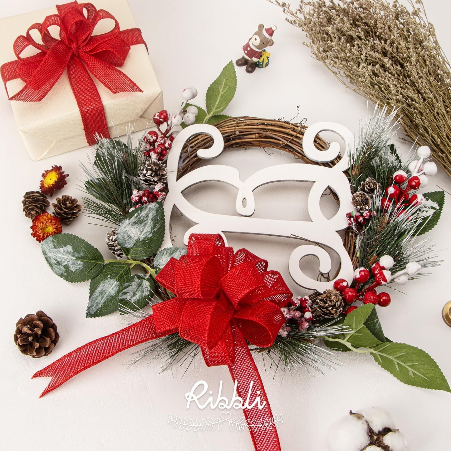 Ribbli Red Burlap Wired Ribbon, 1” Inch x Continuous 20 Yard, Red Wired Ribbon for Wreaths,Big Bows,Tree Decoration,Outdoor Decoration