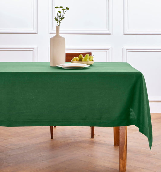 Solino Home Linen Square Tablecloth 52 x 52 Inch - 100% Pure Linen Pine Green Table Throw - Fete, Machine Washable Table Cloth for Fall, Autumn, Thanksgiving, Christmas