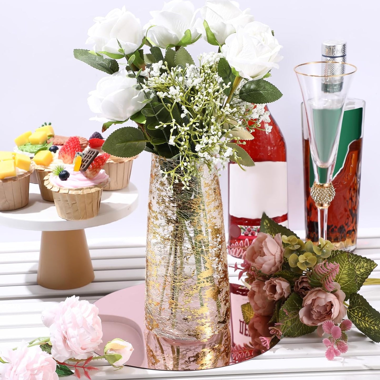 Thyle 12 Pcs 10 Inch Acrylic Round Mirrors for Tables Centerpieces Circle Mirrors Candle Plates for Wall Wedding Table Centerpieces for Baby Shower Party, Thickness 1 mm (Rose Gold)