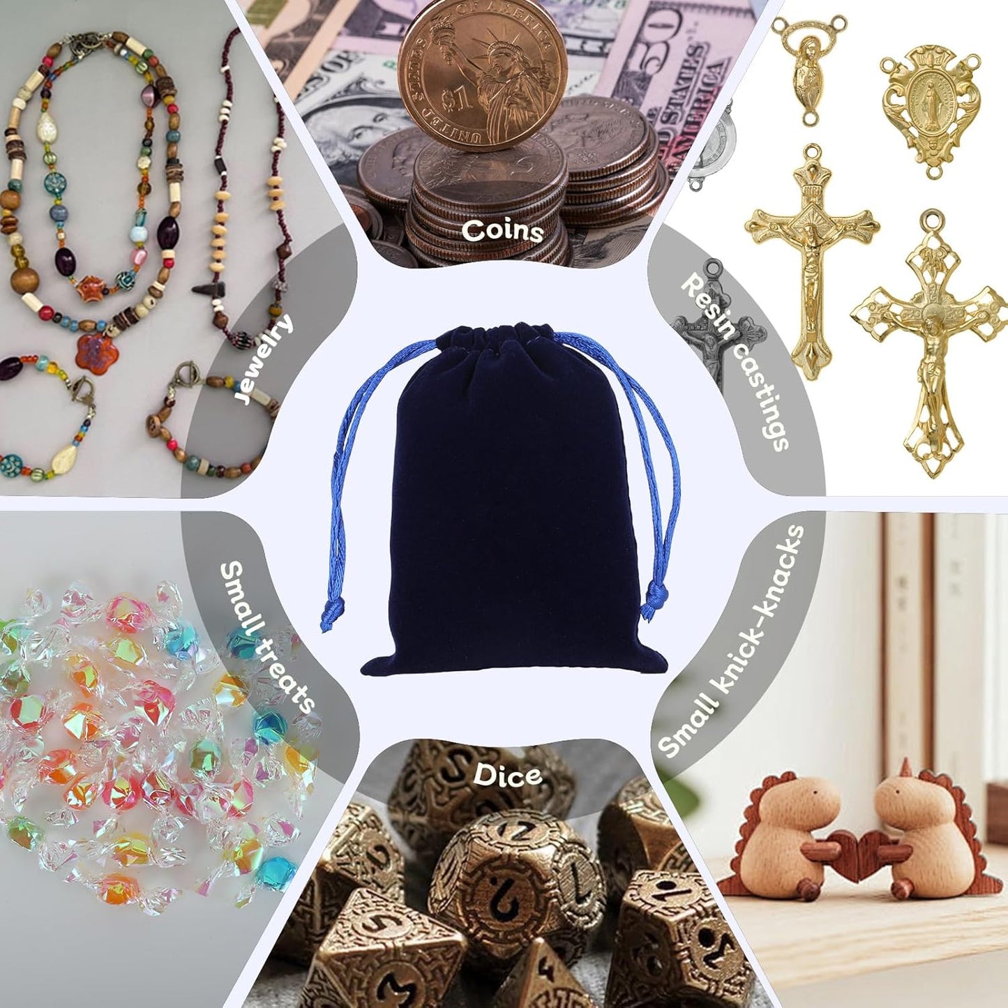 Velvet Drawstring Jewelry Bag, 50Pcs Blue Coin Pouch, 3x4 Dice Bag, for Small Jewelry, Wrapping Halloween Party Favors, Small Bussiness, Pendents, Bracelet, Customers