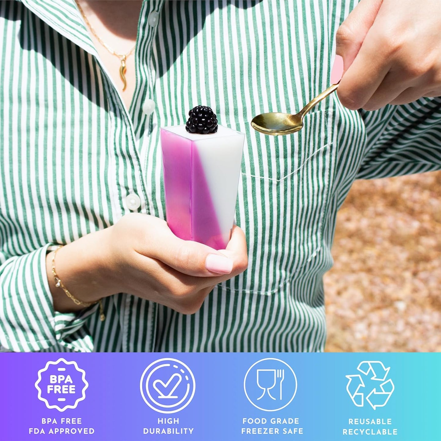 50 Pack Tiny 3oz Tall Pyramid Shooter | Disposable Mini Plastic Dessert Cups | Tiny Square Treat Containers | Clear Individual Dessert Cups | 3 oz Plastic Cups for Catering Events & Parties | CMJJ