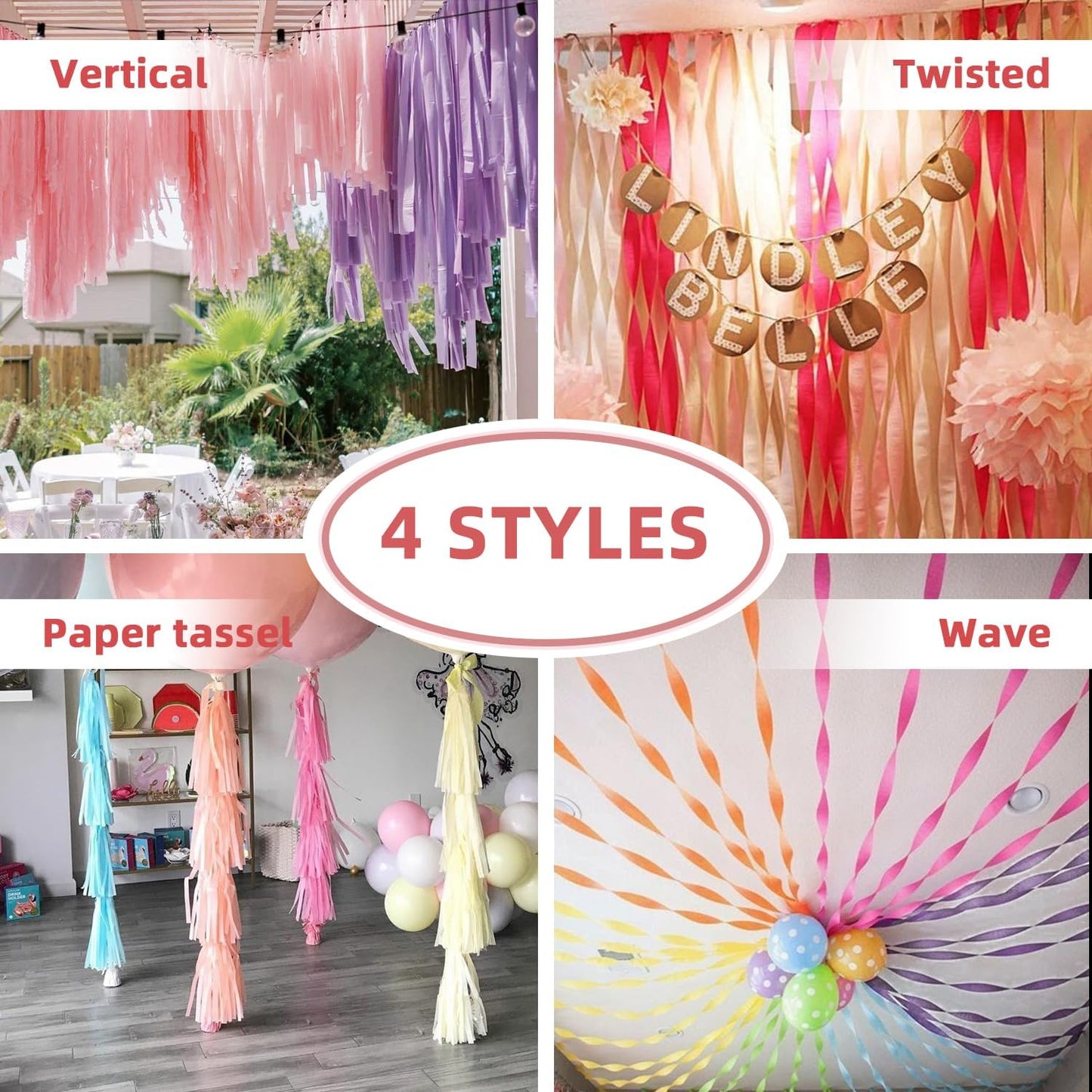 Crepe Paper Streamers, 8 Rolls 656ft Party Streamers, Pack of 8 Pastel Colors Crepe Paper for Kids Girls Birthday Party Supplies Wedding Bridal Baby Shower Decorations (1.8Inch x 82Ft/Roll)