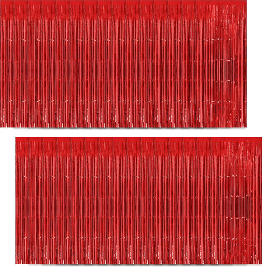 30 Pack Red Foil Fringe Curtain Backdrop, 3.3x8.2 Feet Metallic Tinsel Streamer Curtains Photo Booth Props for Wedding/Anniversary/Bridal Shower/Christmas/New Year/Valentine's Day Party Decorations