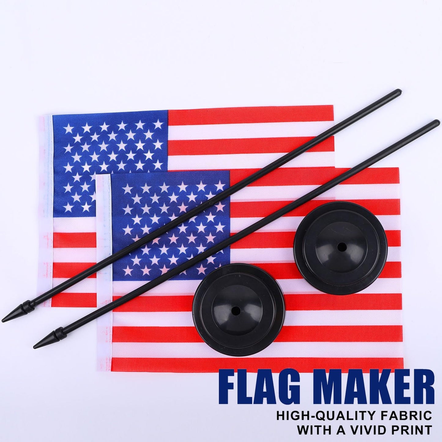 USA Desk Flag 12" Solid Pole Deluxe Set American Flags Banner Mini Small US Office Table Flags with Black Stand Base Desktop Decorations(2Pack)