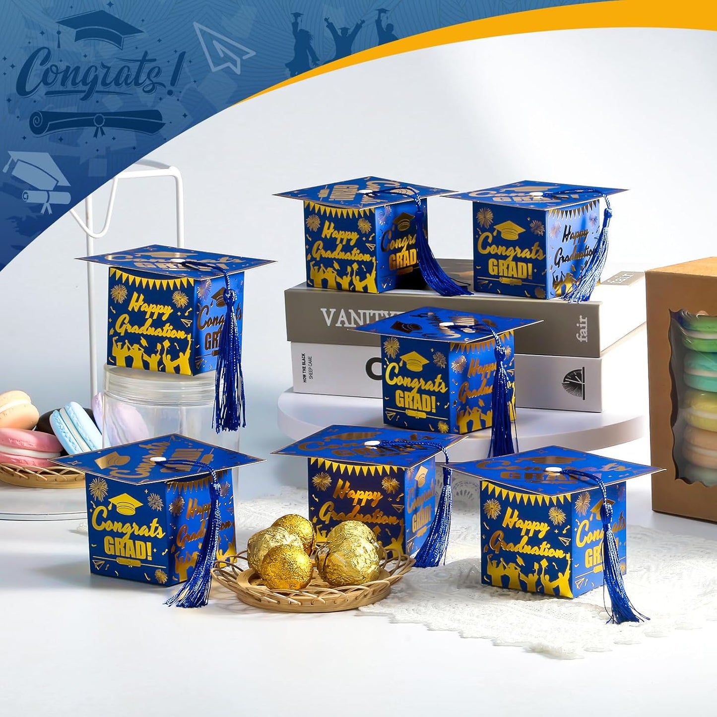 COTOPHER 36 Pack Mini Graduation Cap Gift Boxes, Class of 2025 Graduation Candy Boxes with Tassel, Small Treat Chocolate Box Centerpieces for Tables Party Decorations Graduate Favors Supplies