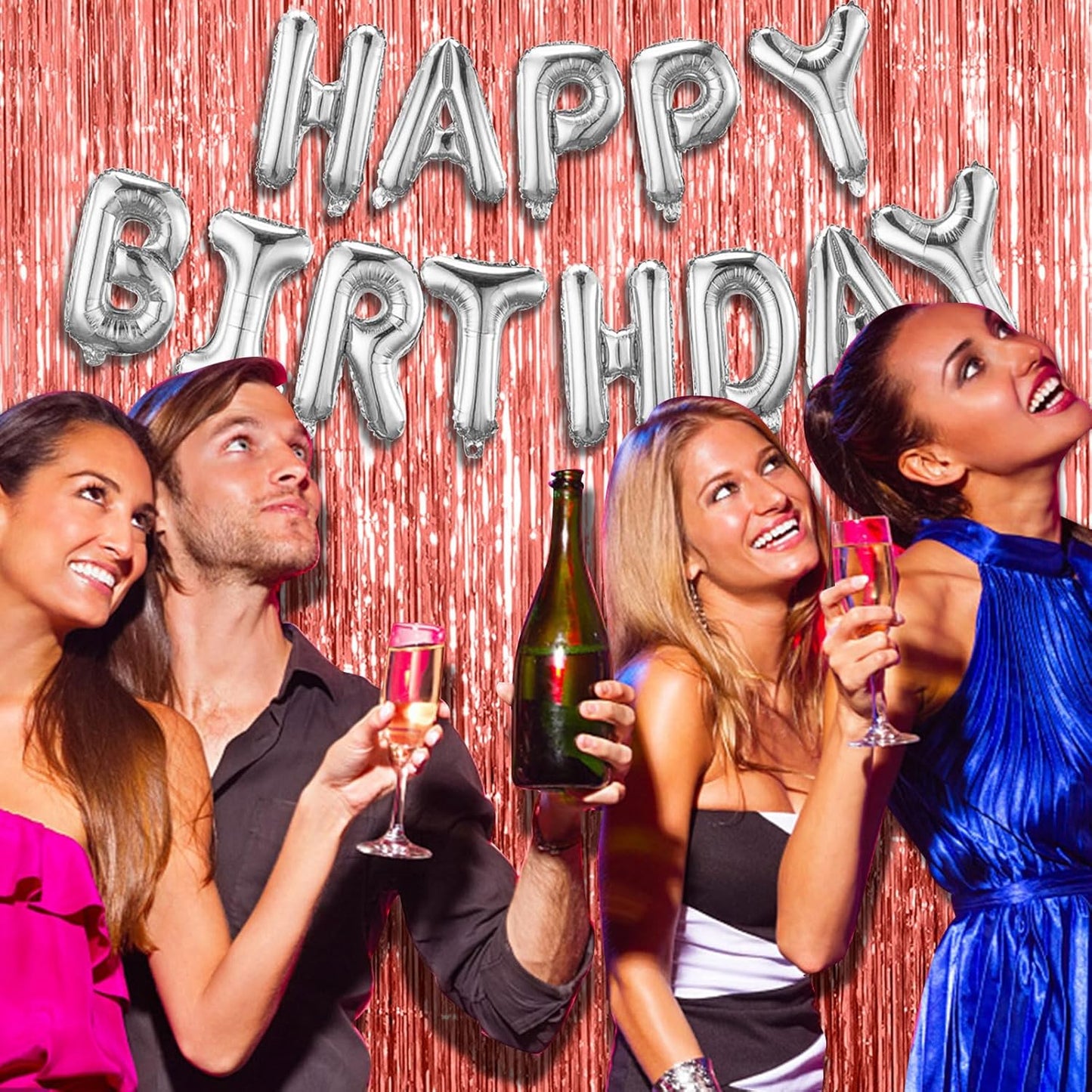 20 Pack Rose Gold Fringe Curtain Backdrop Birthday Bachelorette Party Decorations Metallic Tinsel Streamers Foil Backdrop Christmas Graduation Wedding New Year Party Decorations