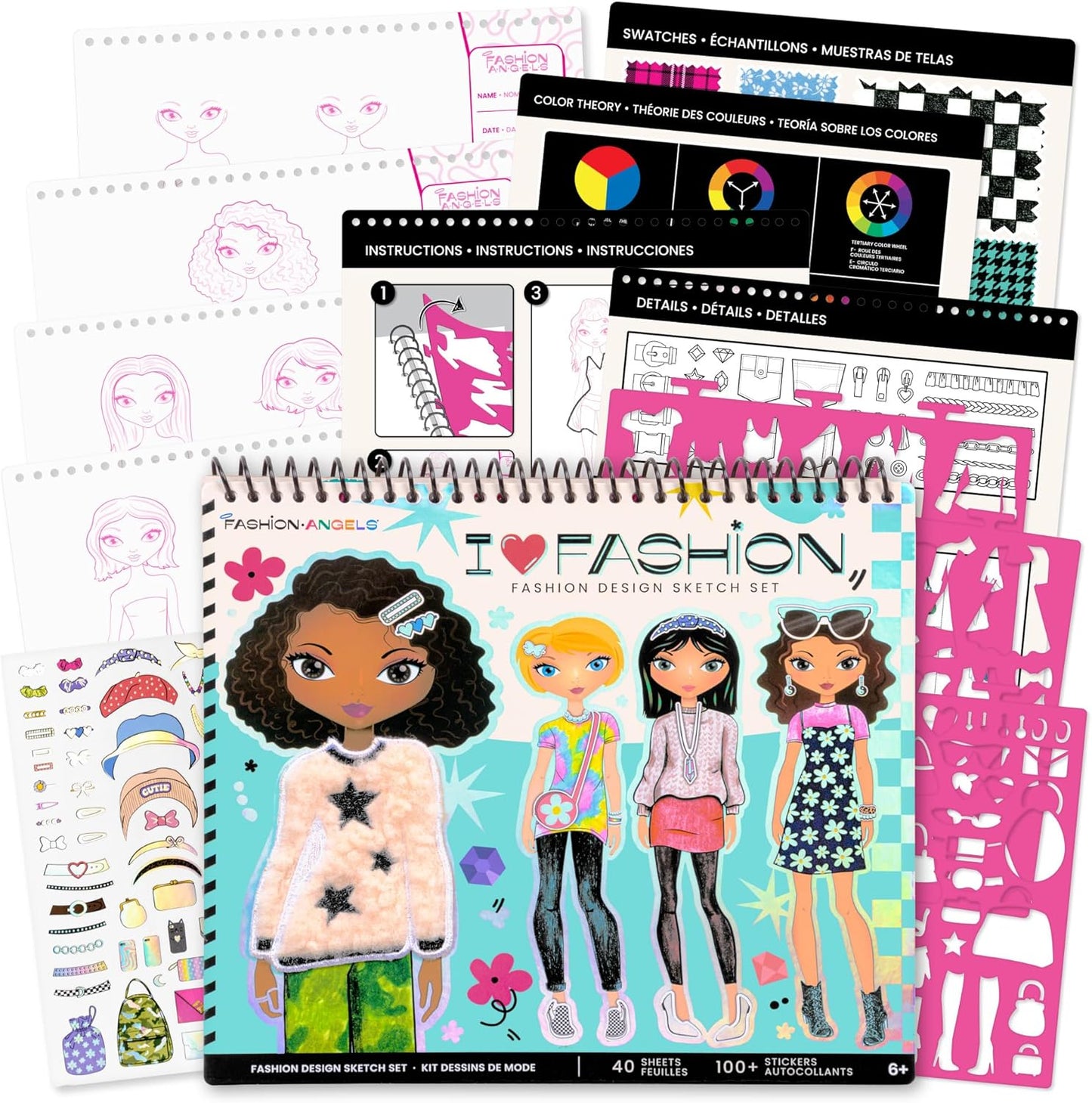 Fashion Angels I Love Fashion Sketch Portfolio, Includes Sketch Pad with Stencils & Stickers, Fashion Design Sketch Book for Girls, Ideal Drawing Kit for Kids