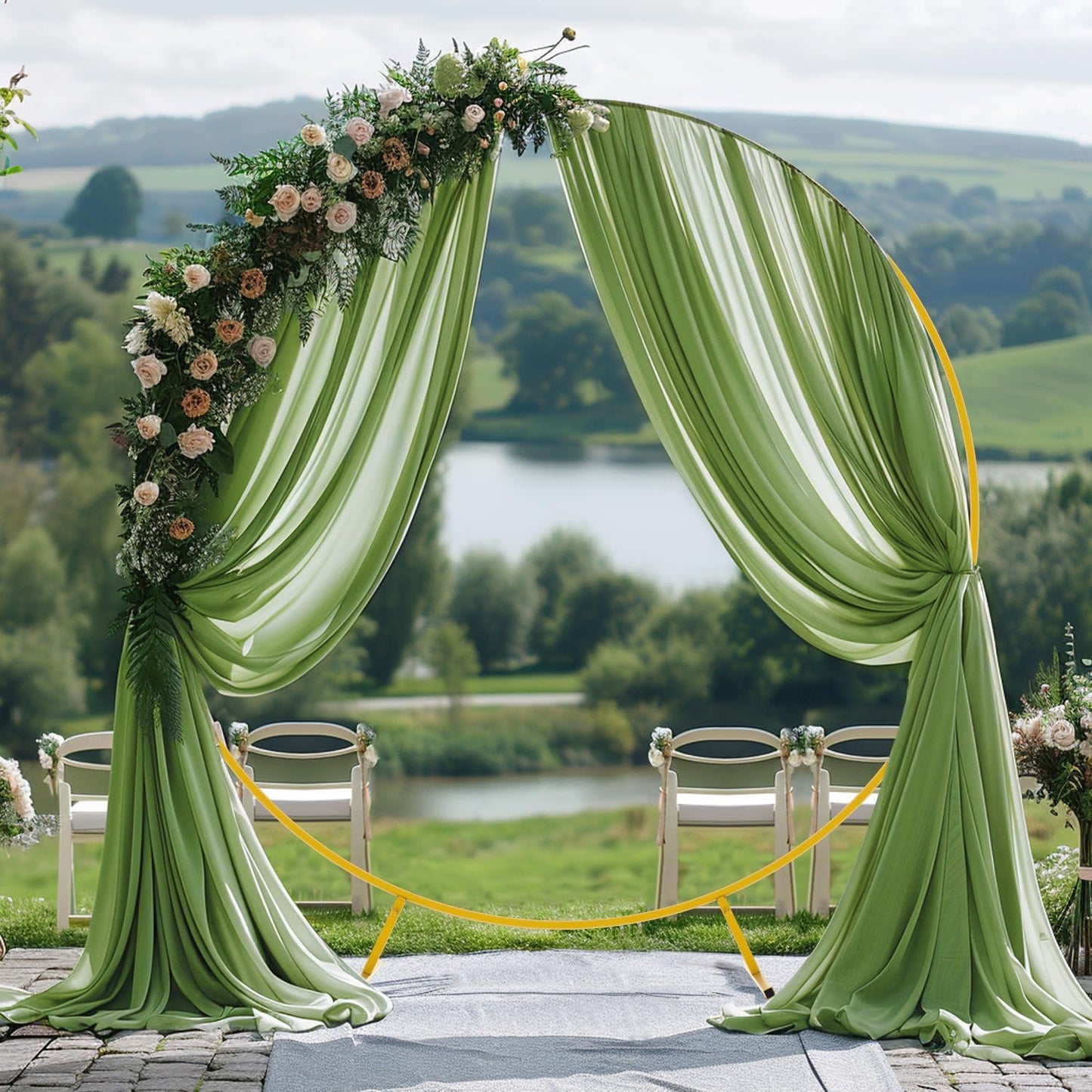 Wokceer Wedding Arch Draping 3 Panels 28.7" x 20FT Sage Green Sheer Fabric Backdrop for Ceremony, Birthday Party, Bridal Shower Decoration