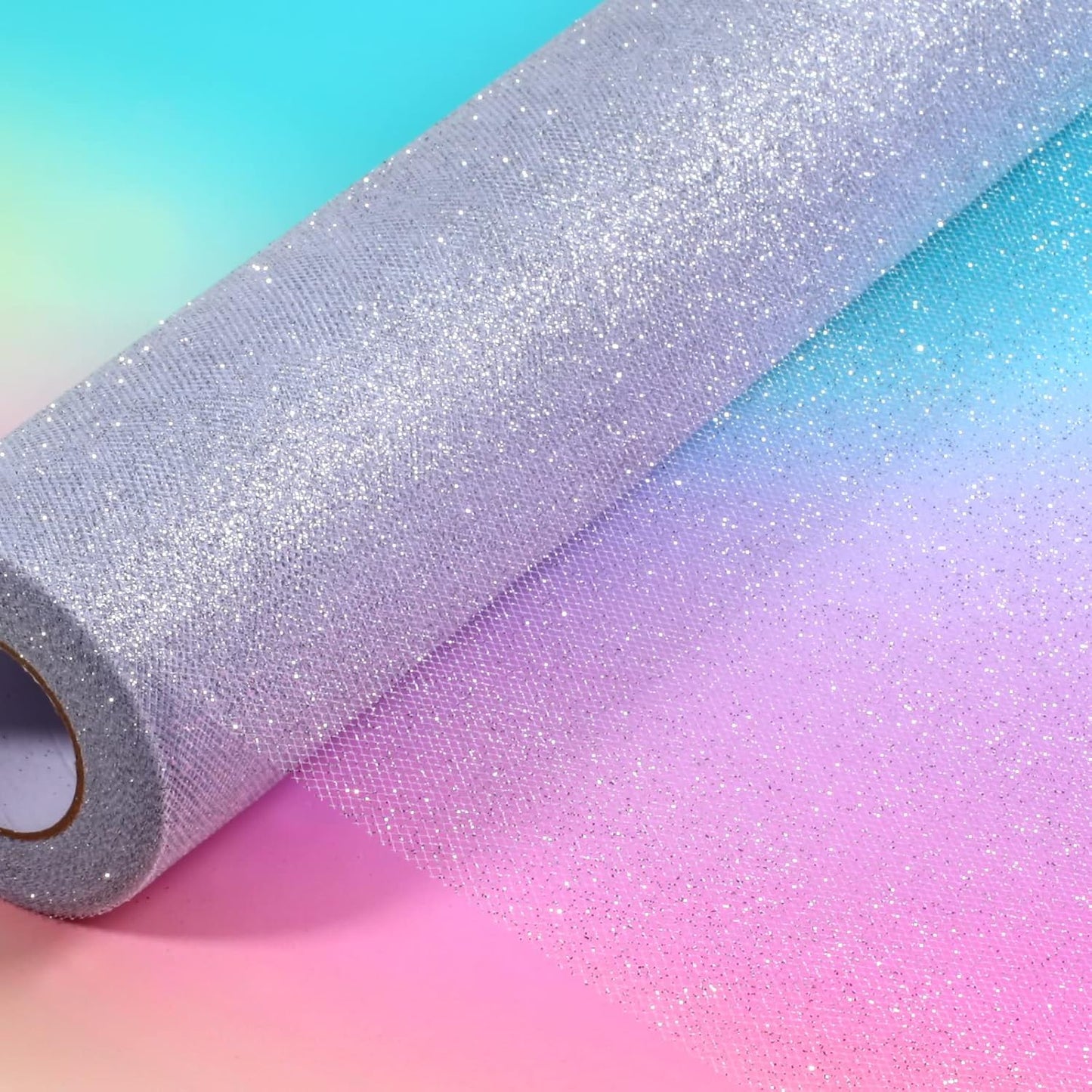Sparkling Tulle Rolls, 15” by 30 Yards (90FT) Glitter Tulle Spool Ribbon Fabric for Wedding Birthday Bridal Shower Tutu Skirt Party Gift Wrapping (Sliver)