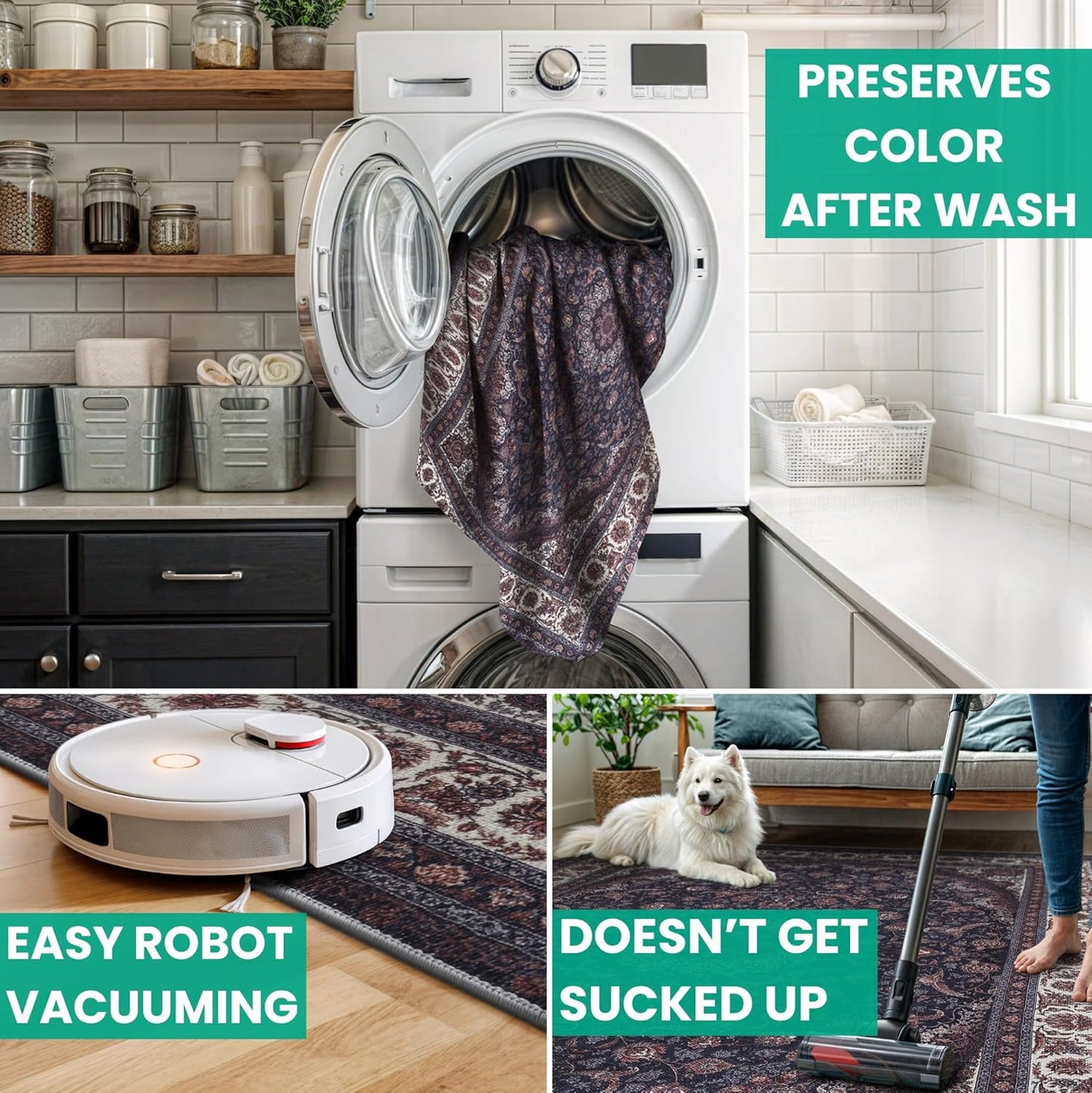 Bloom Rugs Washable Non-Slip 10 ft Runner - Navy Traditional Medallion Runner for Entryway, Hallway, Bathroom, and Kitchen - Exact Size: 2.5' x 10'