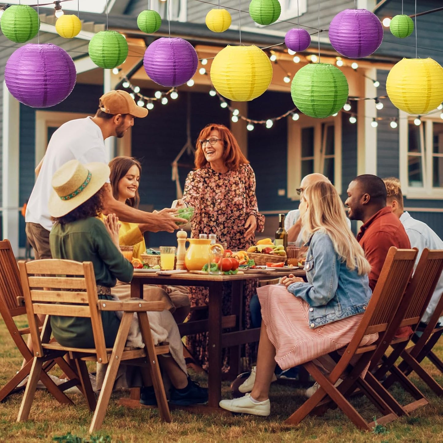 Riakrum 16 Pcs Yellow Green Purple Paper Lanterns Birthday Party Decorations Mixed Size 6'' 8'' 10'' 12'' Colorful Chinese Hanging Paper Lanterns for Wedding Home Decorations Supplies