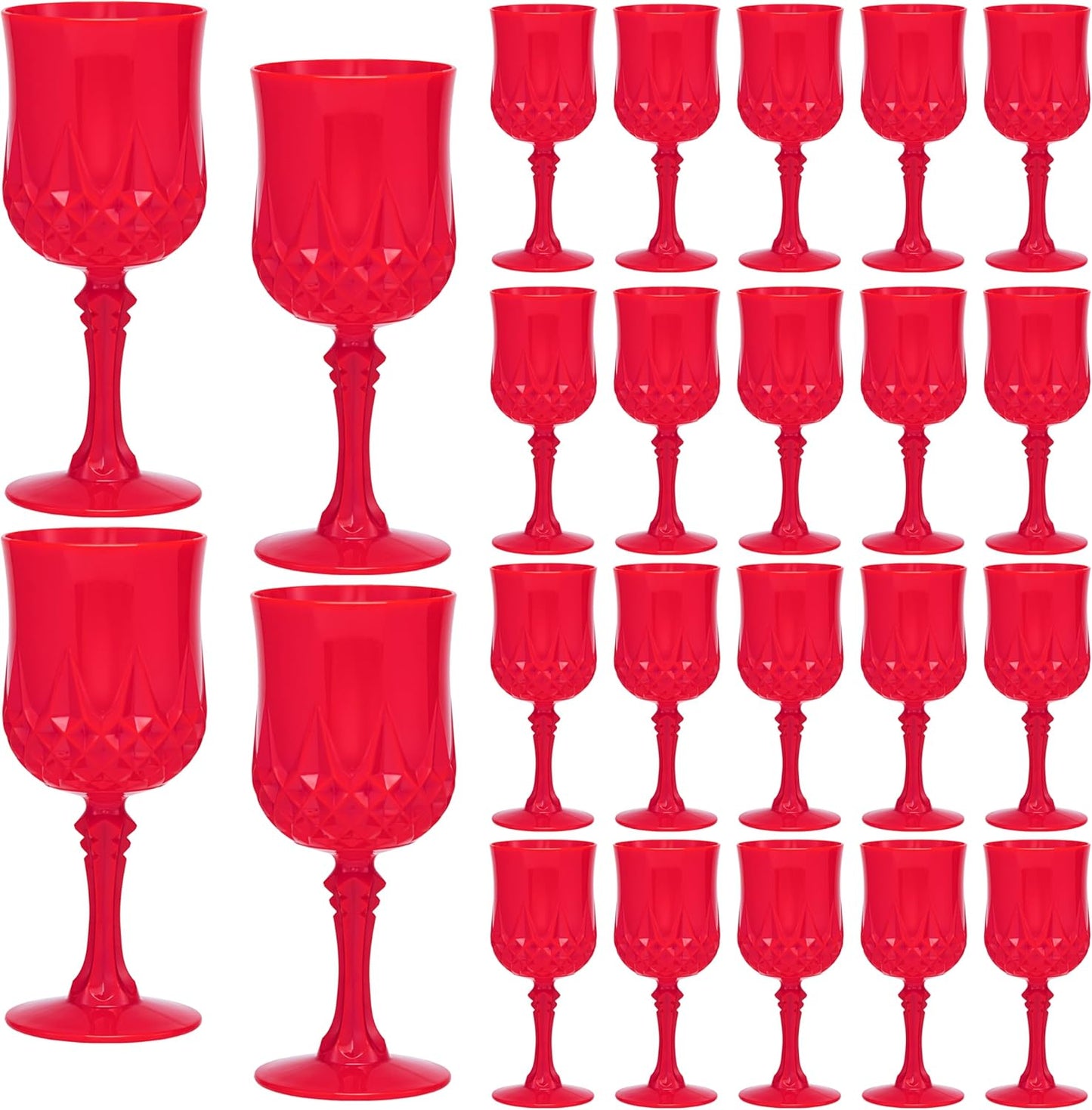 JLYLOL Plastic Vintage Wine Glasses 7OZ Plastic Goblets Vintage Drinking Glasses 24PCS Retro Wedding Glassware Water Goblets Reusable Drinking Cups for Party,Reception,Celebration,Bar,Whiskey(Red)