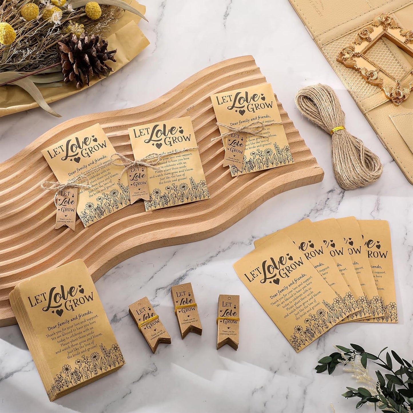 150 Sets Let Love Grow Wedding Favors for Guests Wedding Thank You Gifts Bulk Include Flower Seed Packets Tags and Hemp Ropes Craft Envelops for Bridal Shower Engagement Party Favors