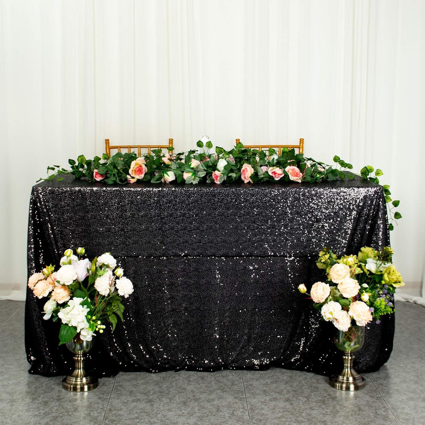 ShinyBeauty 2 Pack 72x72 Inch Black Sequin Tablecloths - Elegant Square Glitter Tablecloth Overlay for Halloween, Wedding, and Birthday Decor