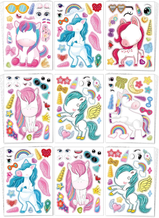 Aowplc 30 Sheets Make a Unicorn Stickers for Kids Party Favors, Birthday Decorations & Craft Activities