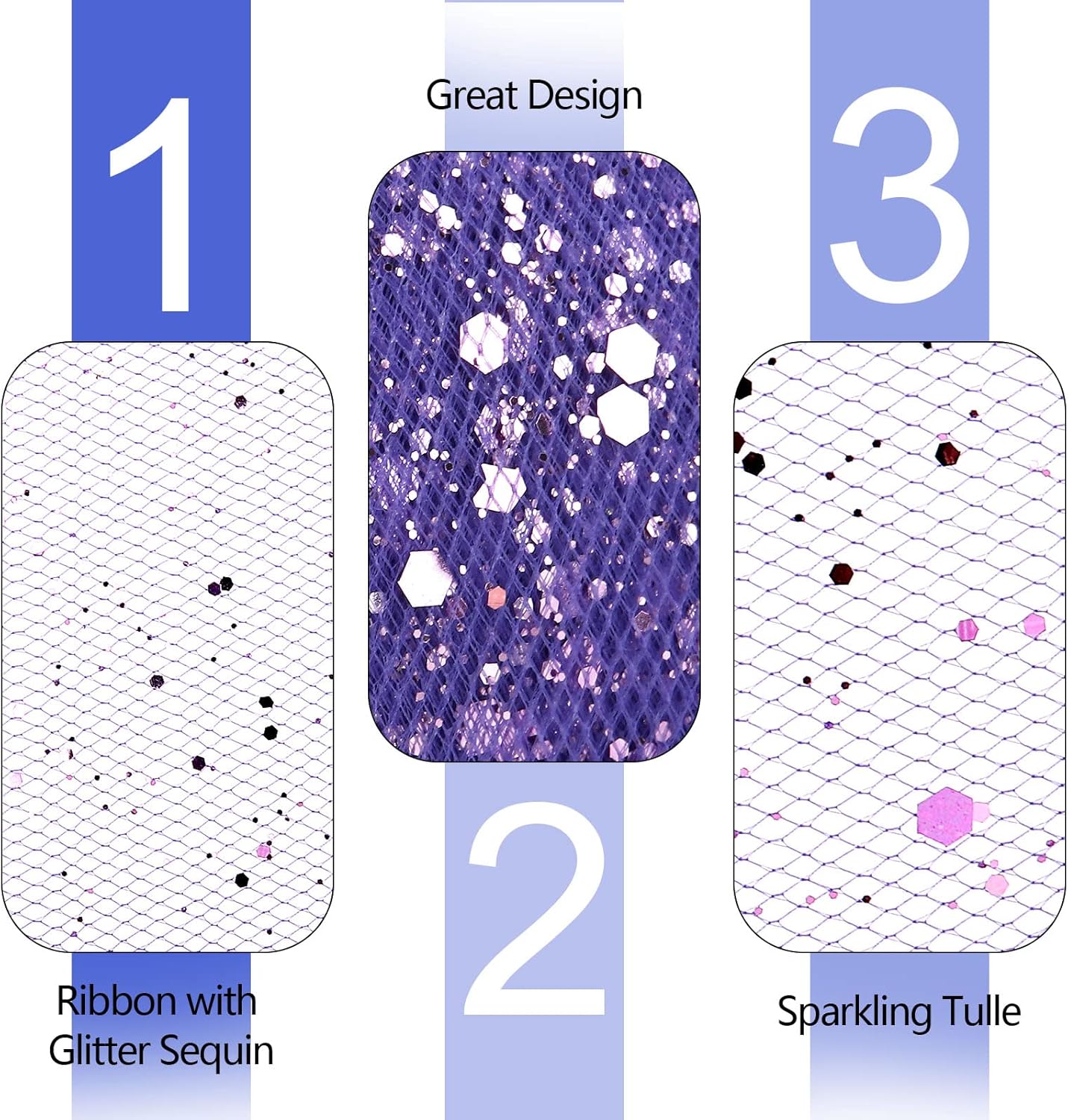 Glitter Tulle Rolls, 6” by 50 Yards (150FT) Sparkling Tulle Spool Ribbon Sequin Tulle Netting Fabric for Tutu Skirt Wedding Birthday Baby Shower (Purple)