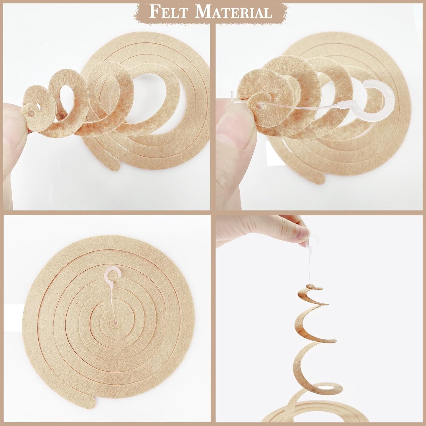 36 Pcs Boho Hanging Swirl Decorations Brown Blush Pink Felt Swirl Streamer Spiral Ceiling Garland for Birthday Engagement Baby Shower Bachelorette Wedding Bridal Shower Holiday Hen Party Supplies