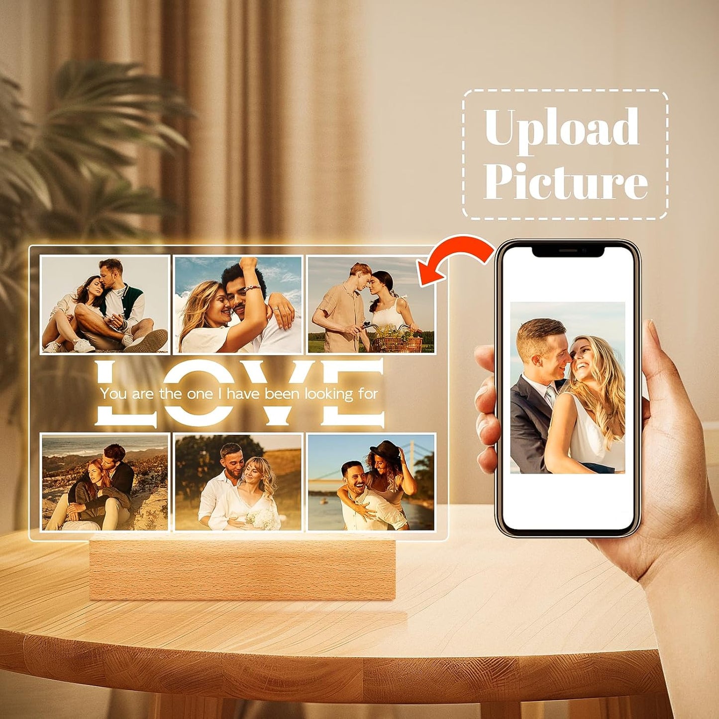 Personalized Anniversary Couples Gifts for Women Men Girlfriend Boyfriend, Custom Picture Frames with Photo, Personalized Photo Frame with Night Light, Customized Gifts for Her Him Wife Husband