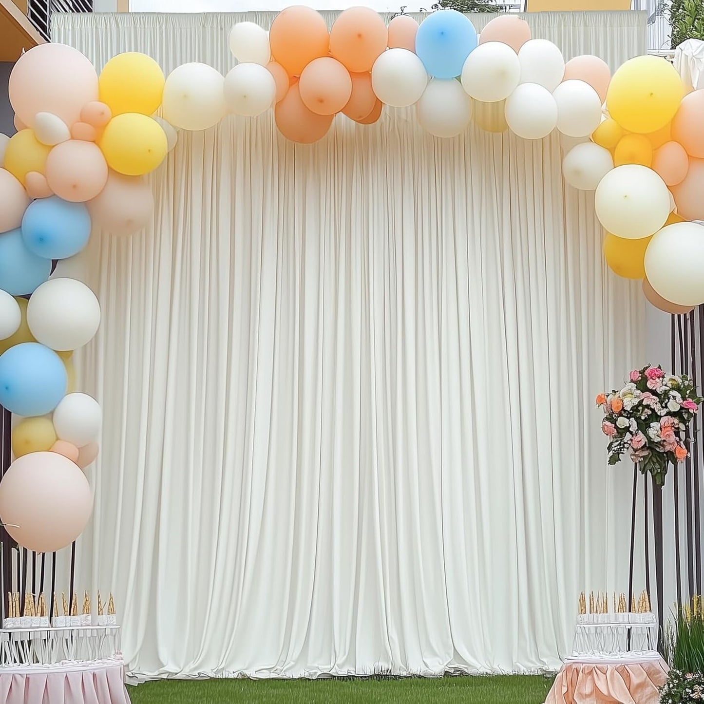 50×12ft Wrinkle Free Ivory Backdrop Curtain for Wedding Parties, 10 Panels 5×12ft Long Soft Silky Polyester Backdrop Drapes Cream Photo Back Drop Curtains for Party Photography Background Cloth